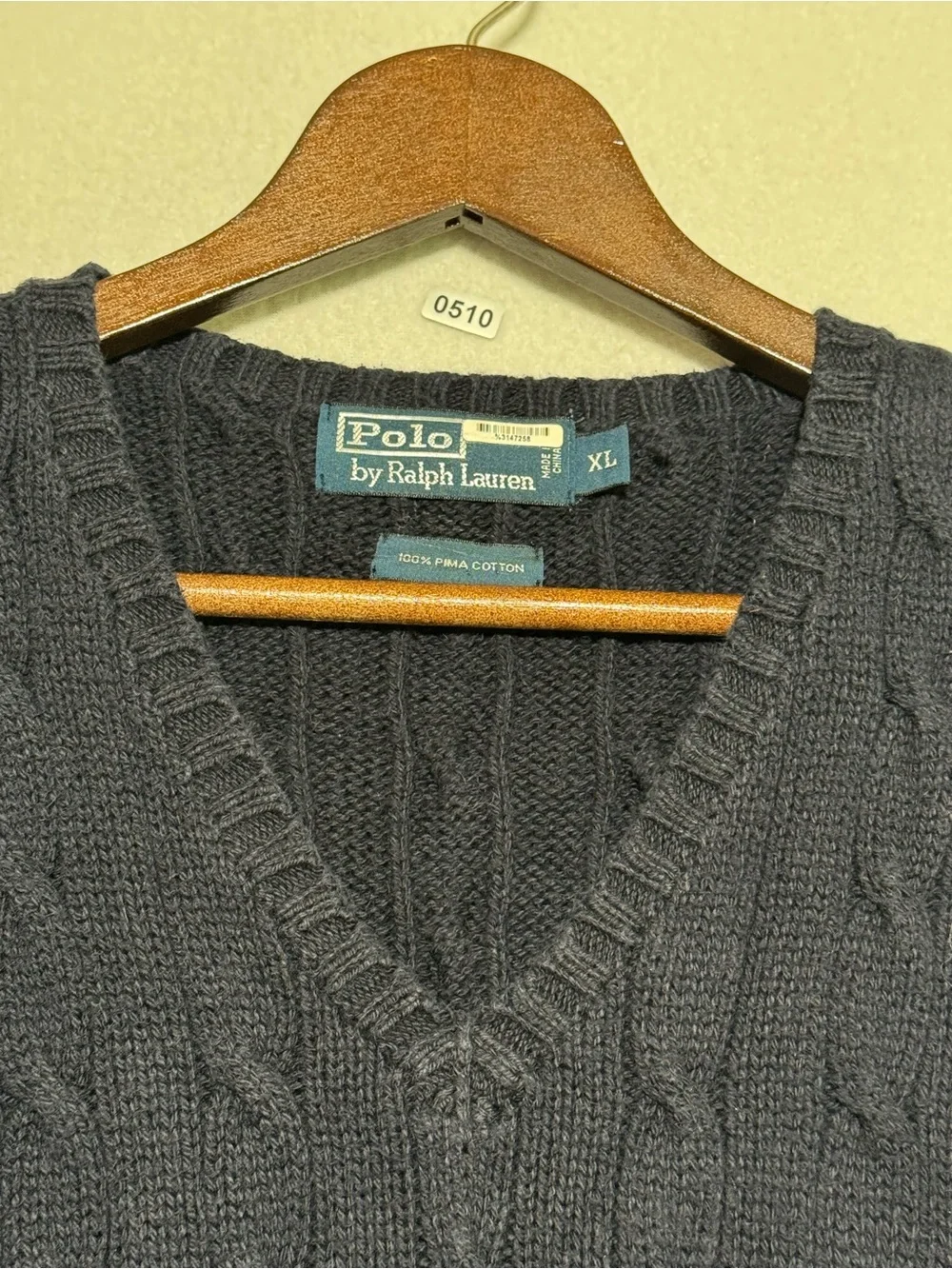 Polo Ralph Lauren Cable Knit Sweater Vest Navy Blue XL (fits M) Red Pony Cotton